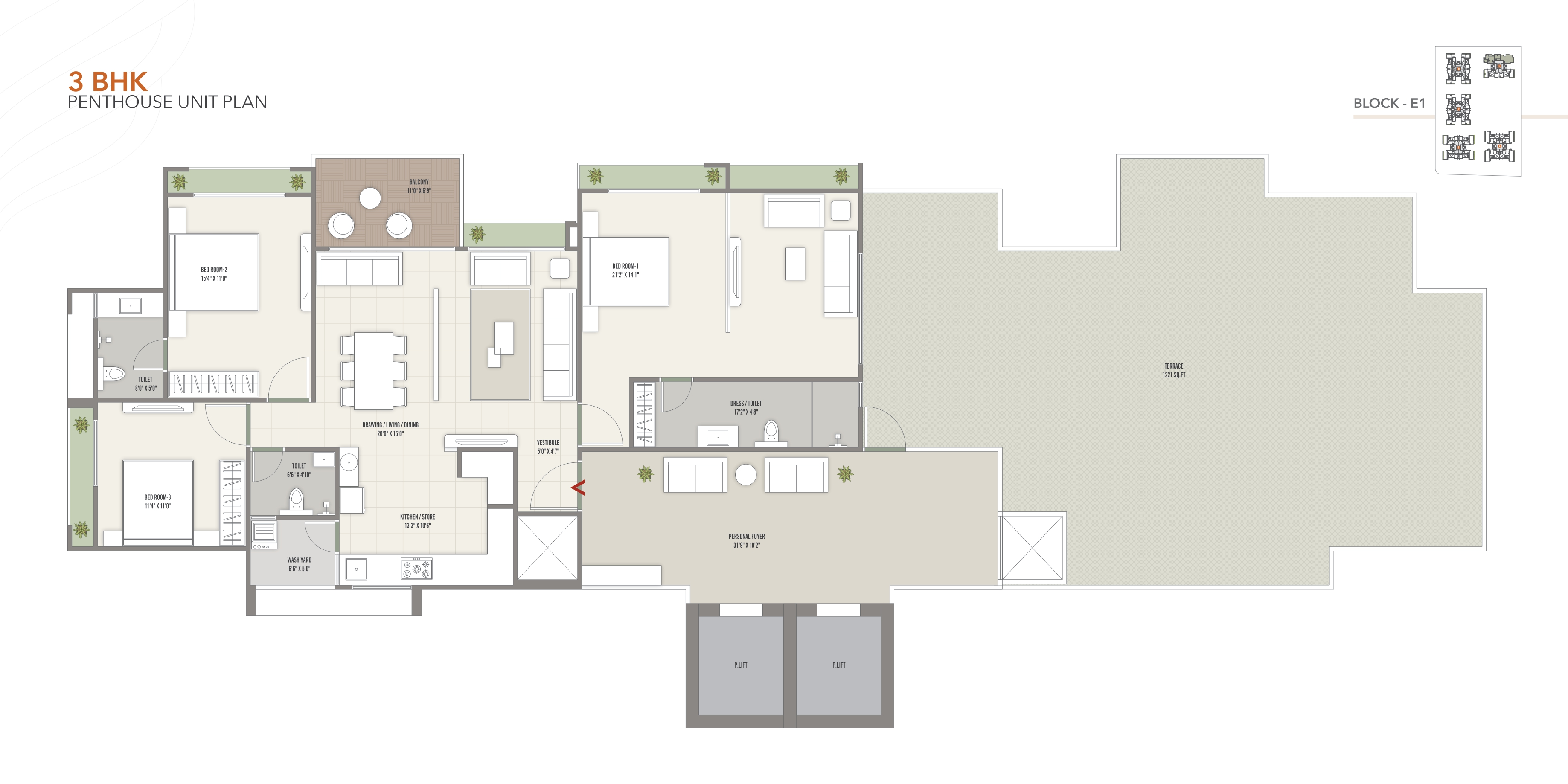 3BHK Penthouse - Block E1